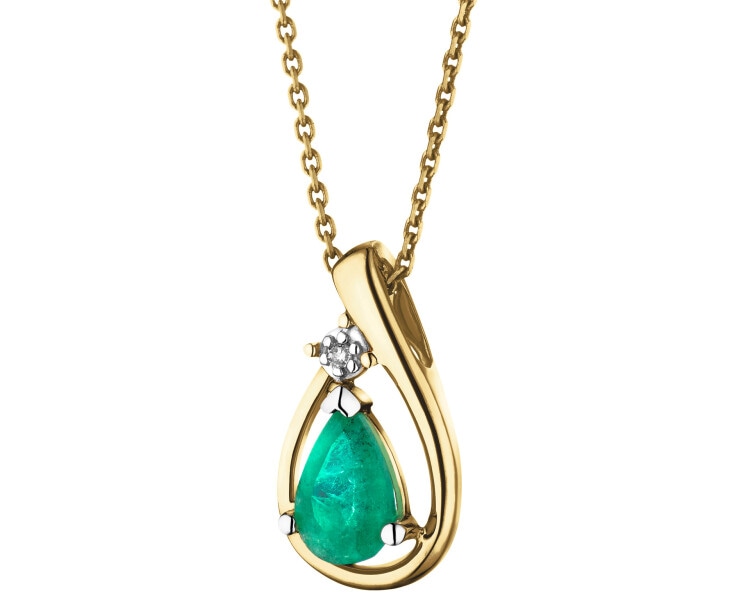 Yellow gold pendant with diamond and emerald - fineness 14 K