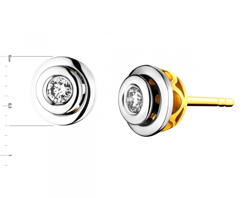 Yellow and white gold earrings with brilliants 0,15 ct - fineness 585