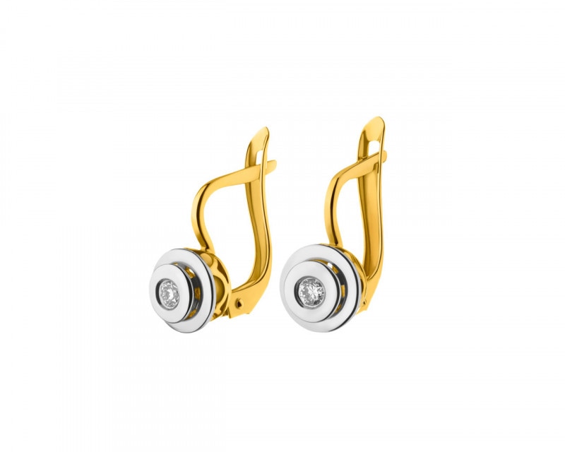 Yellow and white gold earrings with brilliants 0,11 ct - fineness 585