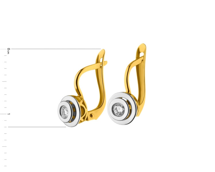 Yellow and white gold earrings with brilliants 0,16 ct - fineness 585