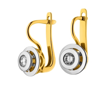 Yellow and white gold earrings with brilliants 0,30 ct - fineness 585
