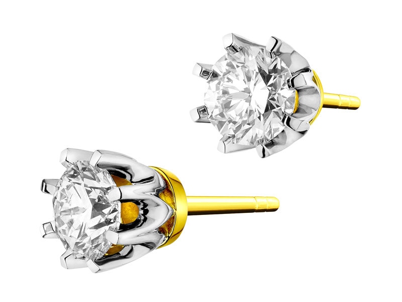 Náušnice ze žlutého a bílého zlata s diamanty 1 ct - ryzost 585