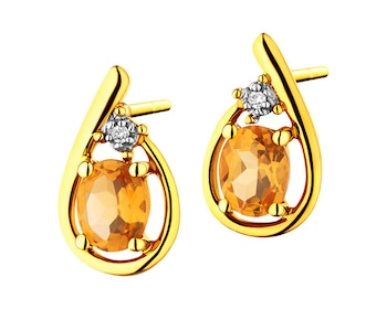 Yellow gold earrings with diamonds and citrines - fineness 9 K