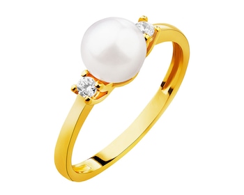 Złoty pierścionek z cyrkoniami - perła