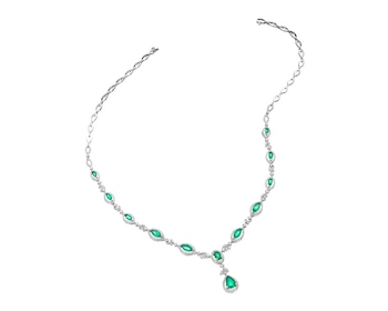 White gold necklace with brilliants and emeralds - fineness 14 K
