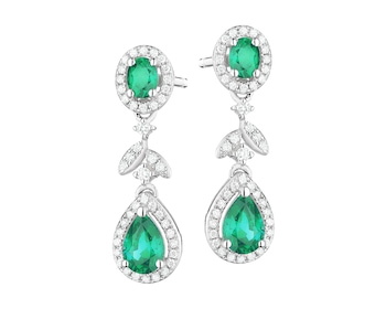 White gold earrings with brilliants and emeralds 0,35 ct - fineness 14 K