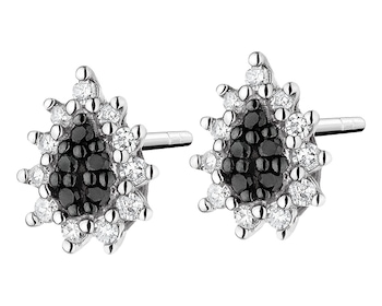 White gold earrings with diamonds - fineness 9 K