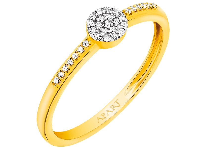 Yellow gold ring with diamonds 0,09 ct - fineness 14 K