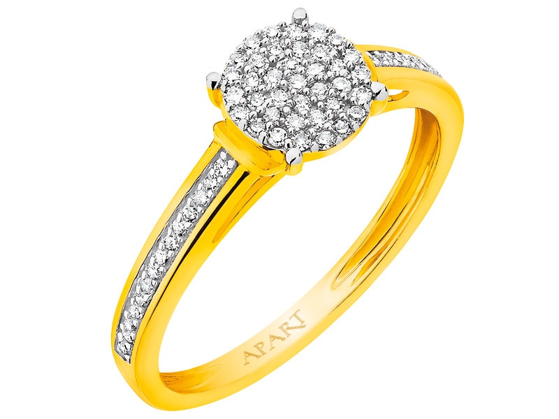 Yellow gold ring with diamonds 0,18 ct - fineness 14 K