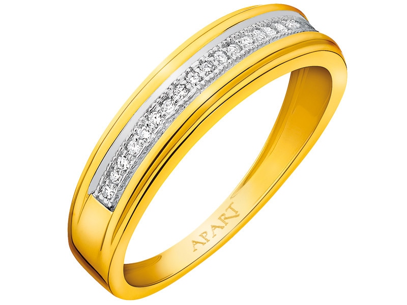 Yellow gold ring with diamonds 0,06 ct - fineness 14 K