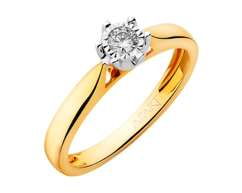 Yellow and white gold ring with brilliant 0,10 ct - fineness 585