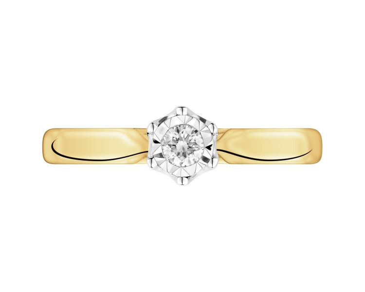 Yellow and white gold ring with brilliant - 0,10 ct - fineness 585