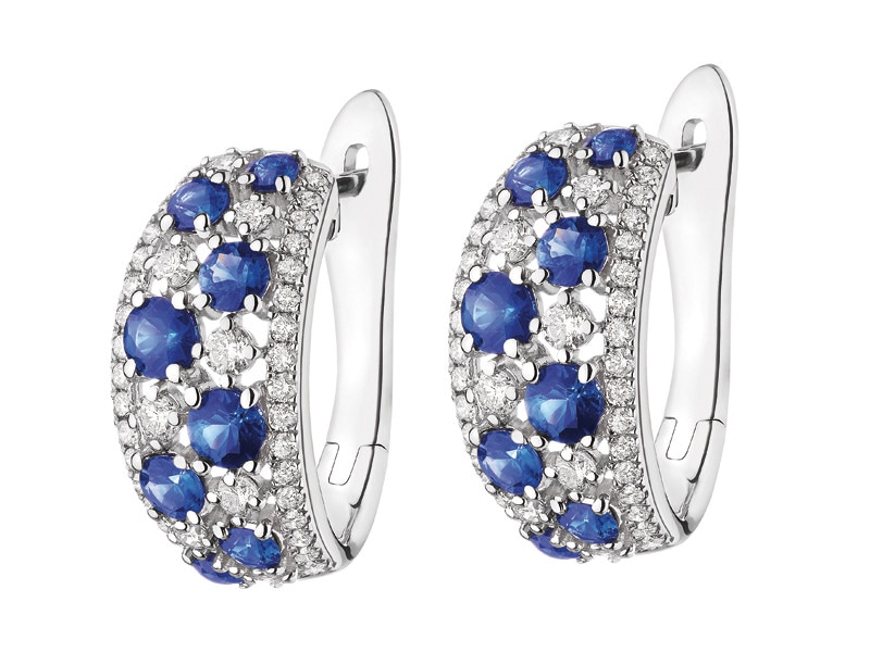 White gold earrings with brilliants and sapphires - fineness 14 K