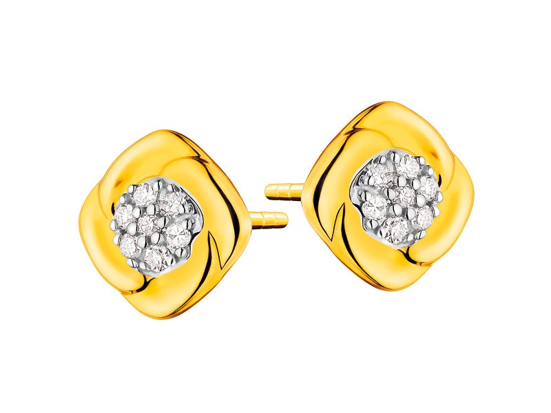 Yellow gold earrings with diamonds 0,05 ct - fineness 14 K