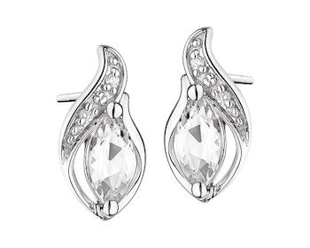 White gold earrings with brilliants and topazes - fineness 9 K