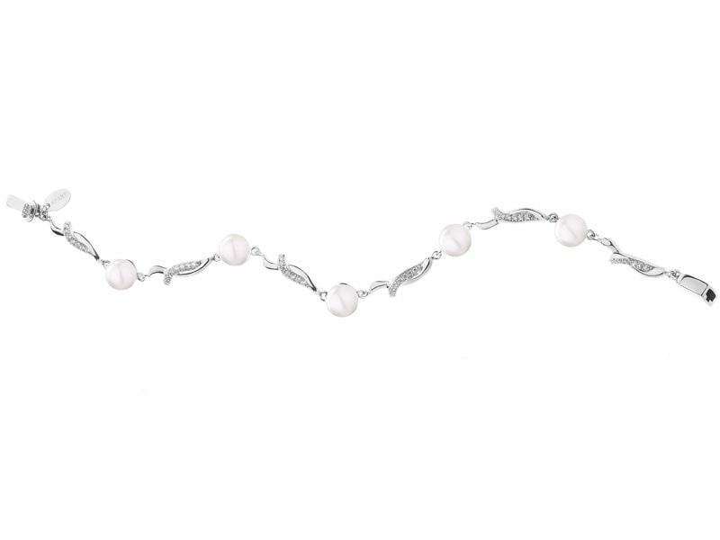 Silver bracelet with pearls and cubic zirconias