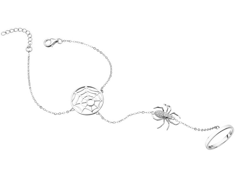 Bransoleta na palec srebrna z cyrkoniami - pająk