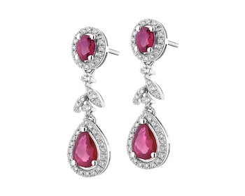 White gold earrings with brilliants and rubies 0,34 ct - fineness 14 K