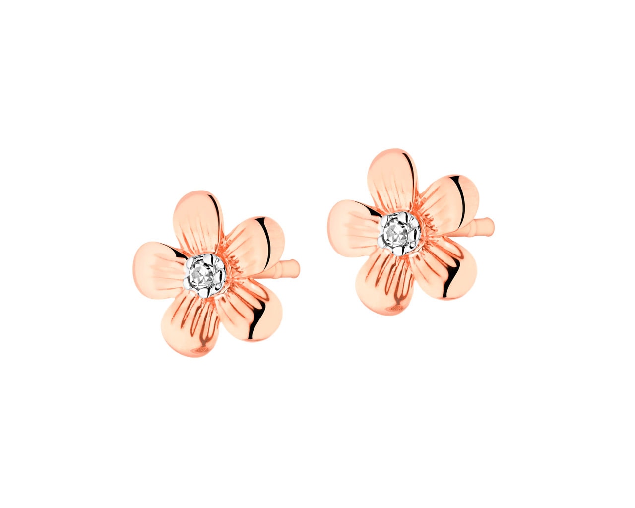 Rose gold earrings with diamonds 0,008 ct - fineness 14 K