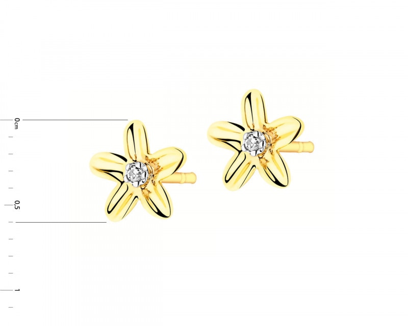 Zlaté náušnice s diamanty - květy 0,008 ct - ryzost 585
