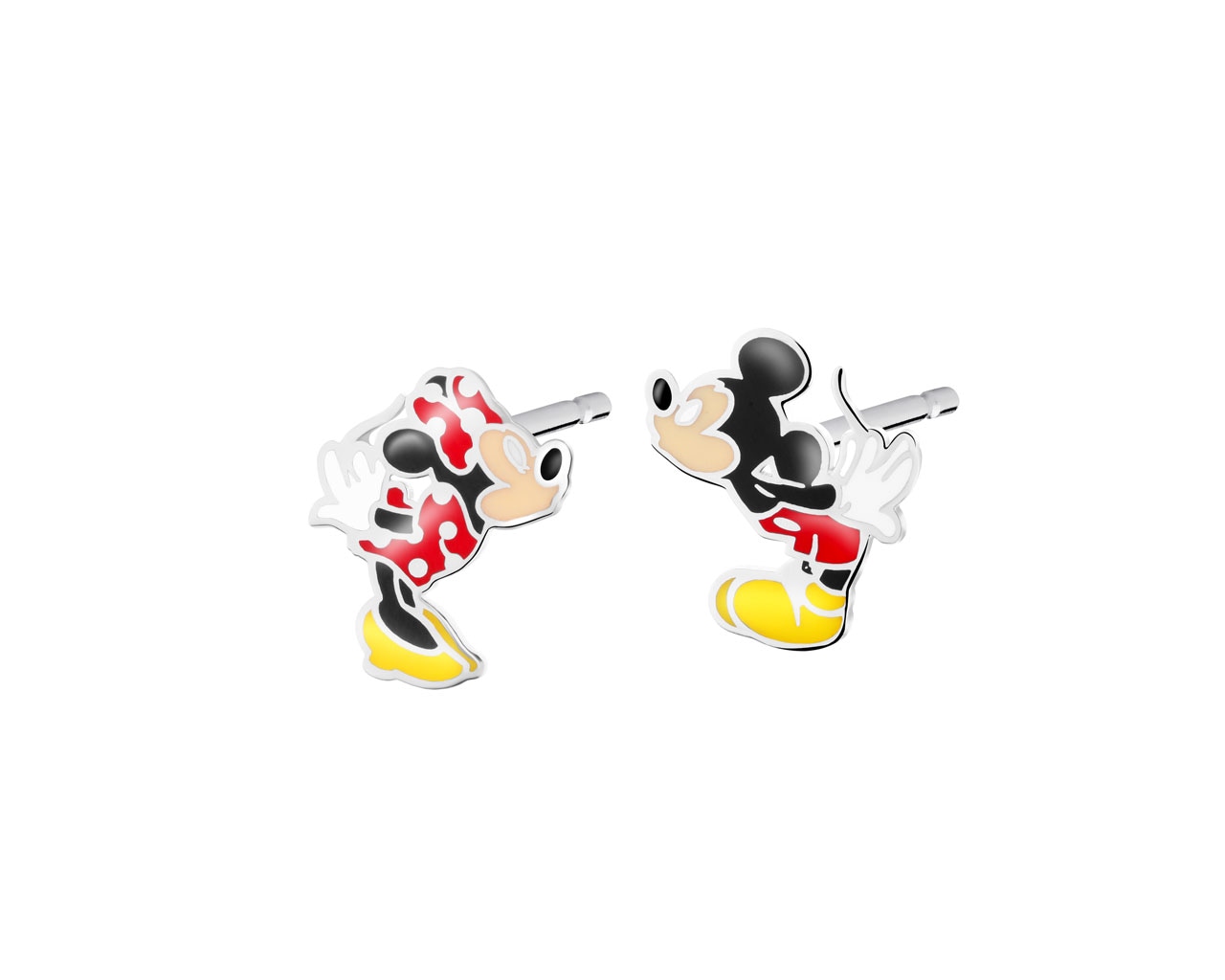 Kolczyki srebrne z emalią - Myszka Mickey i Myszka Minnie
