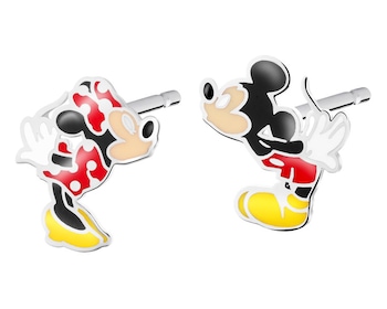 Kolczyki srebrne z emalią - Myszka Mickey i Myszka Minnie