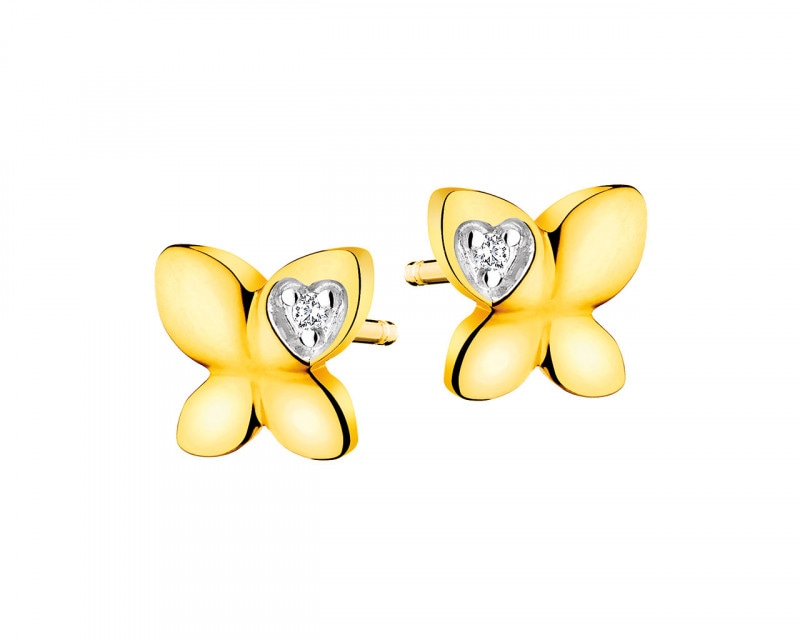 Yellow gold earrings with diamonds 0,008 ct - fineness 14 K