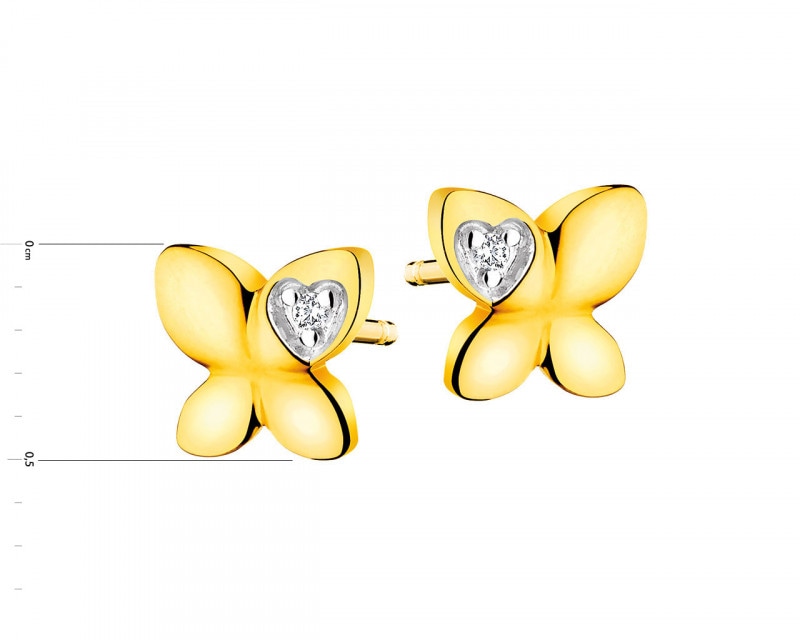 Zlaté náušnice s diamanty - motýli 0,008 ct - ryzost 585