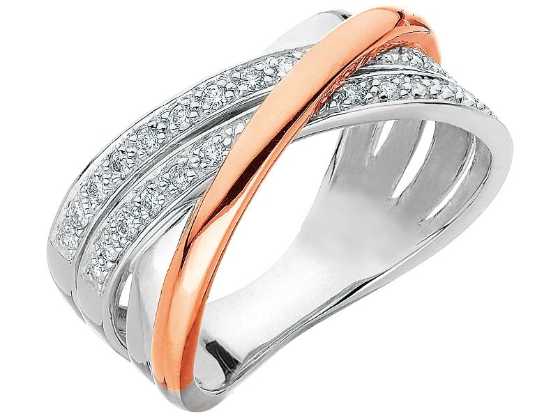 14 K White Gold, Pink Gold Ring with Diamonds