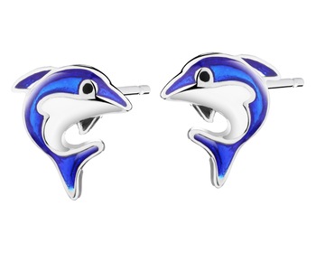 Kolczyki srebrne z emalią - delfin