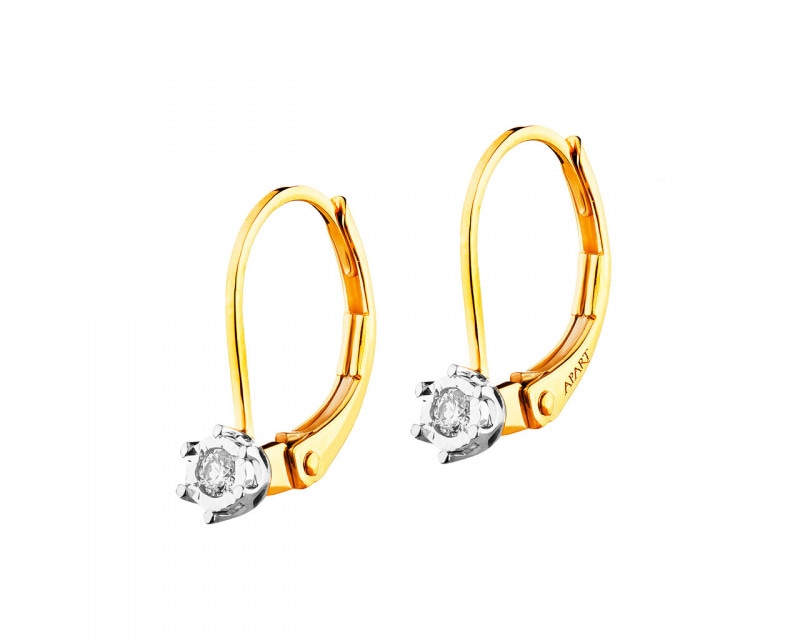 Yellow and white gold earrings with diamonds 0,05 ct - fineness 585