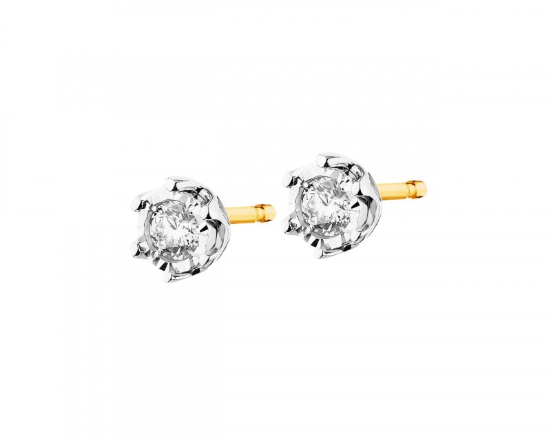 Yellow and white gold earrings with diamonds 0,15 ct - fineness 585