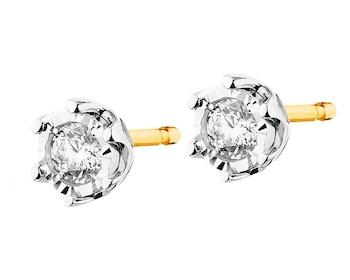 Yellow and white gold earrings with diamonds 0,15 ct - fineness 585