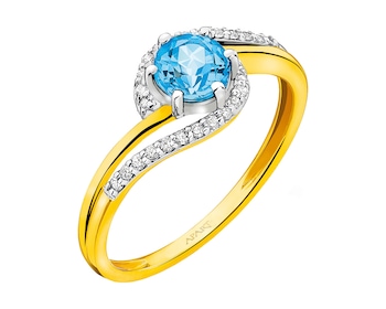 Yellow gold ring with diamonds and topaz 0,07 ct - fineness 14 K