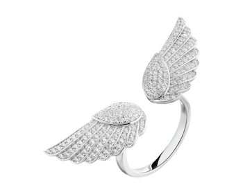 Pierścionek srebrny z cyrkoniami - skrzydła 