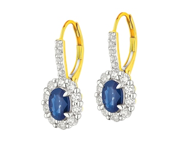 Yellow gold earrings with diamonds and sapphires - fineness 14 K