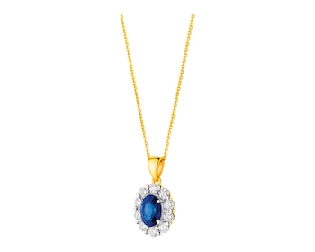Yellow gold pendant with diamonds and sapphire - fineness 14 K