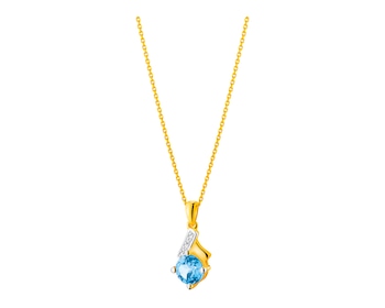 Yellow gold pendant with diamonds and topaz - fineness 9 K