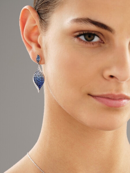 White gold earrings with diamonds and sapphires - fineness 14 K