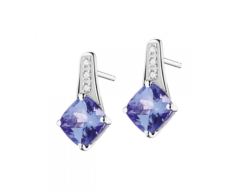 White gold earrings with diamonds and tanzanite - fineness 14 K