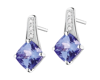 White gold earrings with diamonds and tanzanite - fineness 14 K
