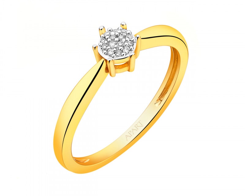 Yellow gold ring with diamonds 0,02 ct - fineness 9 K