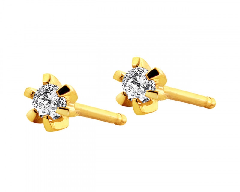 Yellow gold earrings with diamonds 0,11 ct - fineness 14 K