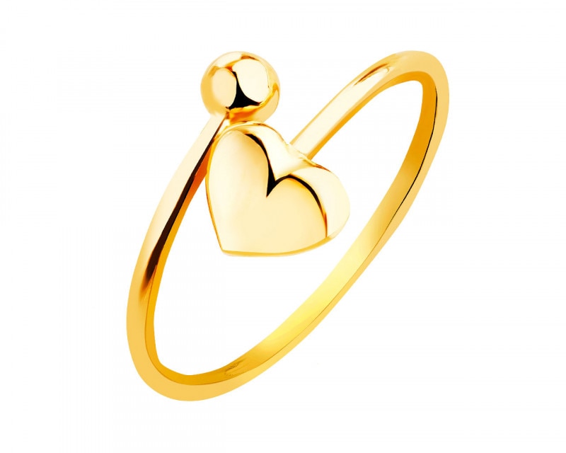 Złoty pierścionek - serce, kulka