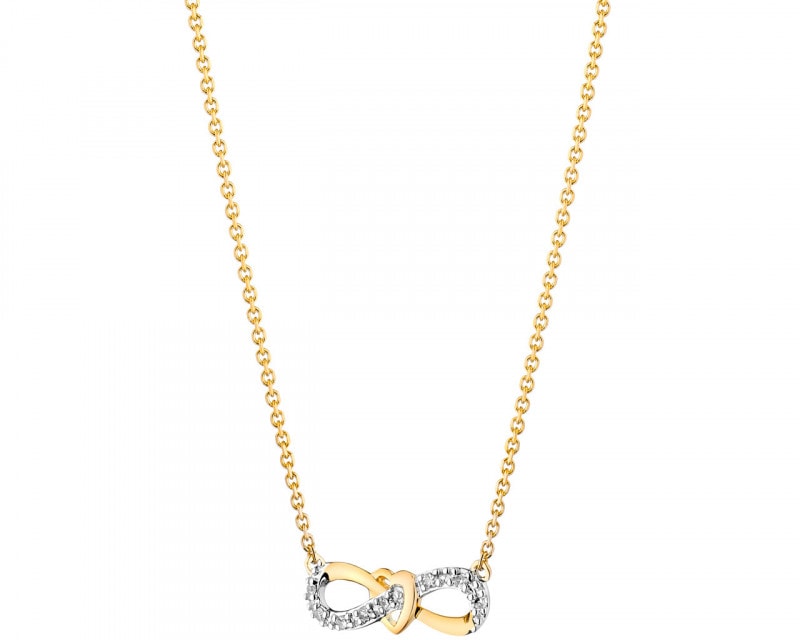 Zlatý náhrdelník s diamanty - nekonečno, srdce 0,03 ct - ryzost 585