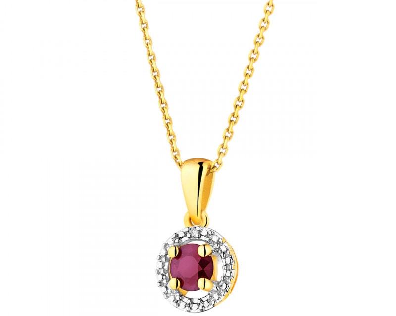 Yellow gold pendant with diamond and ruby - fineness 9 K