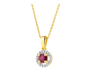 Yellow gold pendant with diamond and ruby 0,003 ct - fineness 9 K
