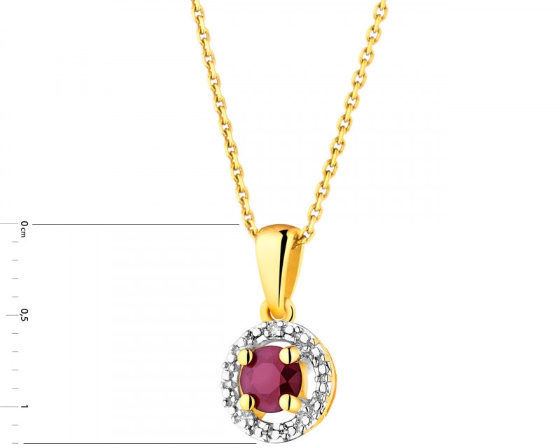 Yellow gold pendant with diamond and ruby - fineness 9 K