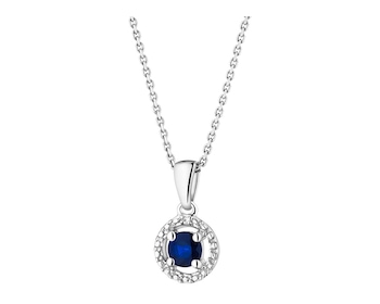 White gold pendant with diamond and sapphire - fineness 9 K