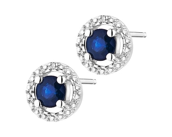 White gold earrings with diamonds and sapphires - fineness 9 K